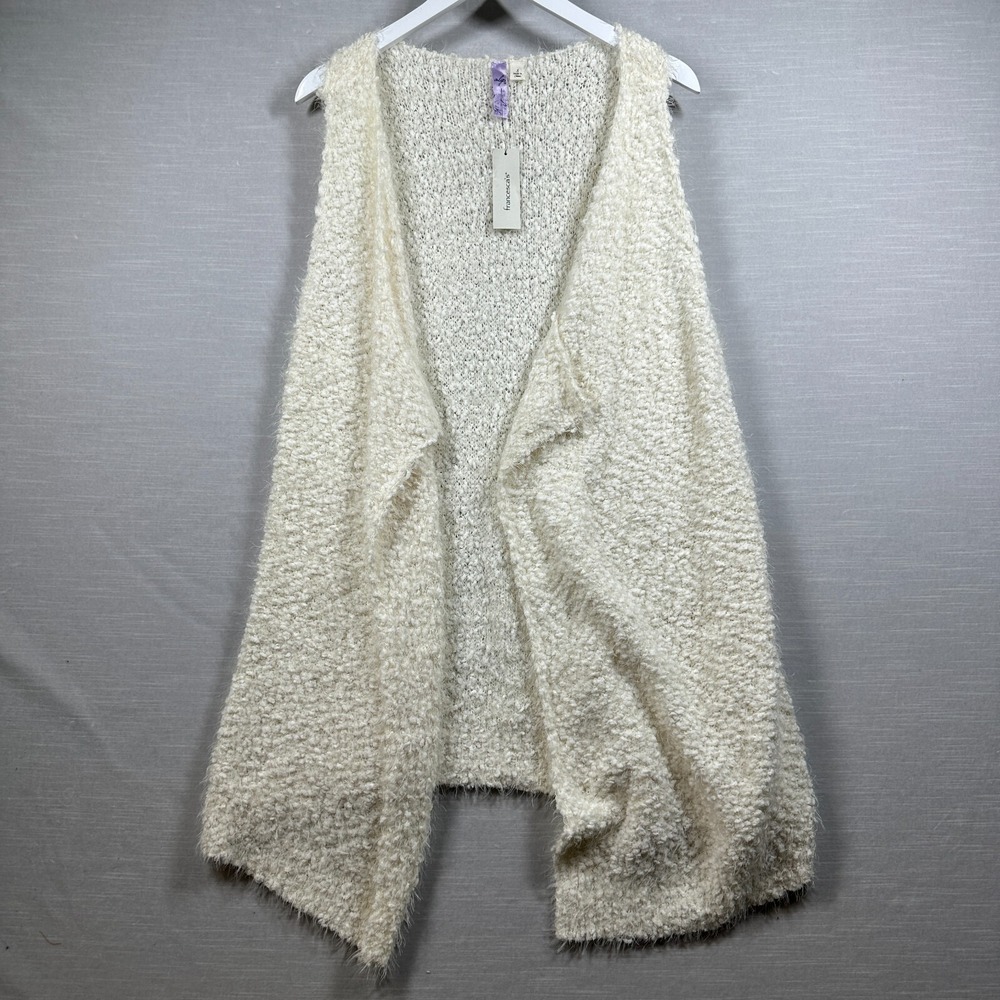 Francescas Sweater Womans Small White Soft Yarn Shawl Vest Cardigan